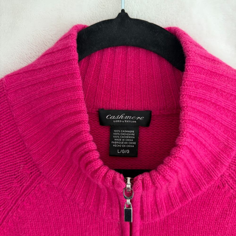 Lord & Taylor Cashmere Cardigan Sweater Large Pink Zip Front Luxury Loud Money - Picture 6 of 8